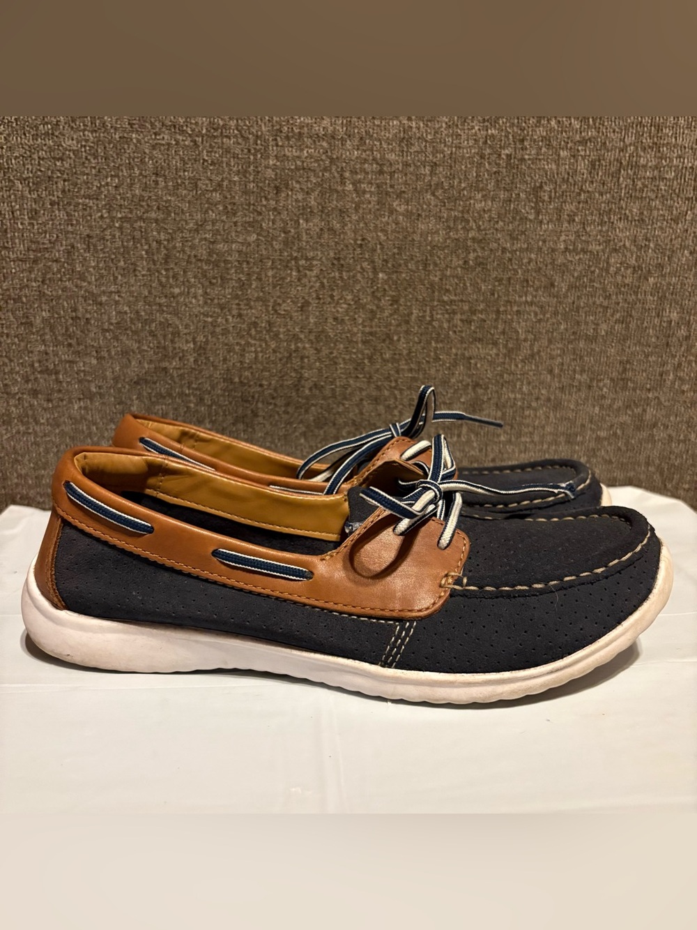 Cloudsteppers By Clarks Jocolin Vista Shoes Sz 9 Boat Leather Navy Tan Womens